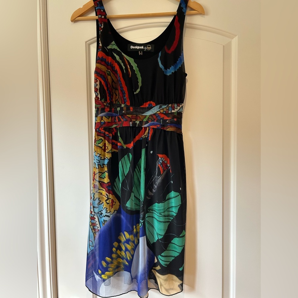 Desigual Black Multicolor Floral Print Sleeveless Dress